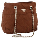 PRADA Chain Shoulder Bag Nylon Brown Gold Auth bs33615-1