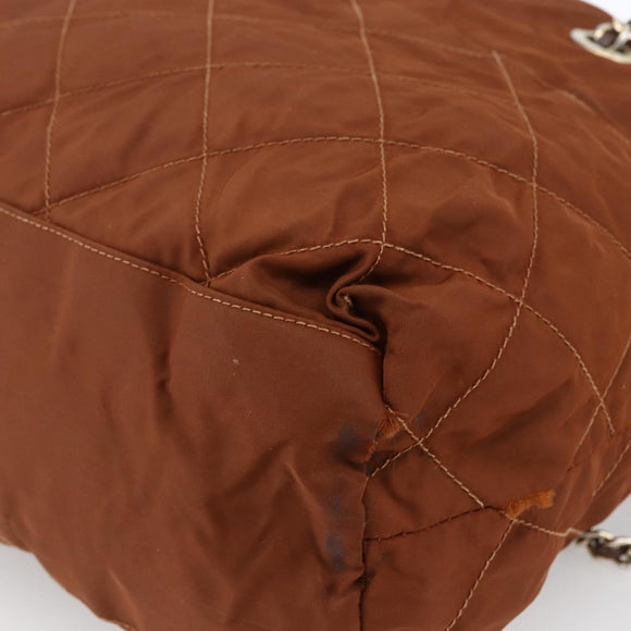 PRADA Chain Shoulder Bag Nylon Brown Gold Auth bs33615