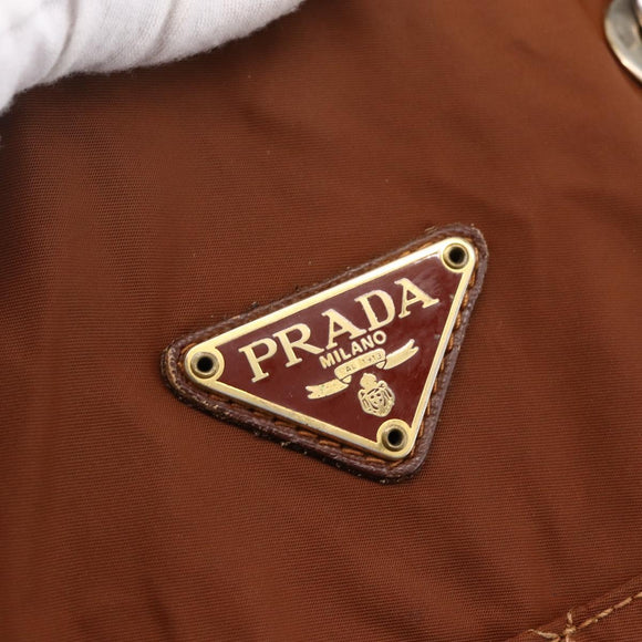 PRADA Chain Shoulder Bag Nylon Brown Gold Auth bs33615