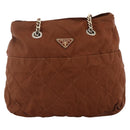 PRADA Chain Shoulder Bag Nylon Brown Gold Auth bs33615-13
