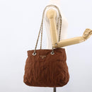 PRADA Chain Shoulder Bag Nylon Brown Gold Auth bs33615-23