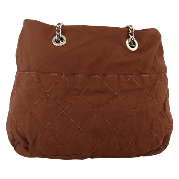 PRADA Chain Shoulder Bag Nylon Brown Gold Auth bs33615