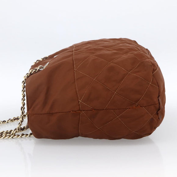PRADA Chain Shoulder Bag Nylon Brown Gold Auth bs33615
