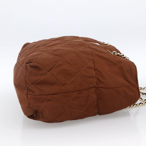 PRADA Chain Shoulder Bag Nylon Brown Gold Auth bs33615