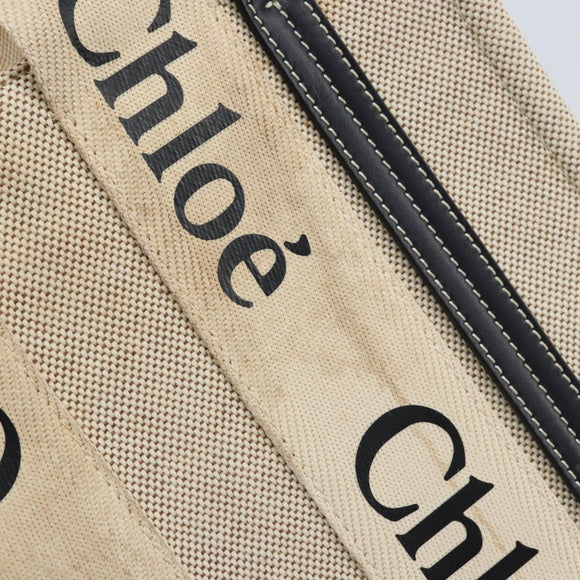 Chloe Woody Mini Hand Bag Canvas Beige Auth bs33627