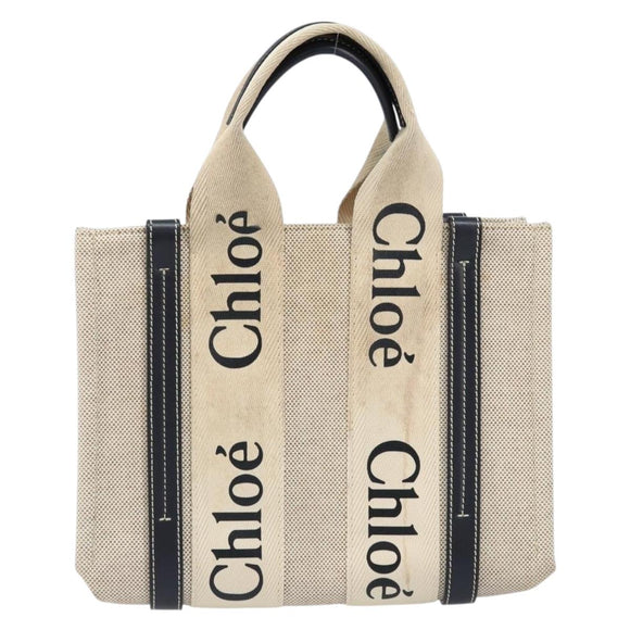 Chloe Woody Mini Hand Bag Canvas Beige Auth bs33627
