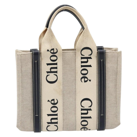 Chloe Woody Mini Hand Bag Canvas Beige Auth bs33627