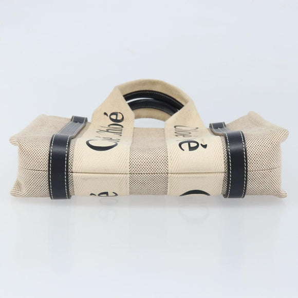 Chloe Woody Mini Hand Bag Canvas Beige Auth bs33627