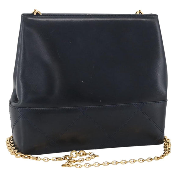Salvatore Ferragamo Shoulder Bag Leather Navy Gold Auth bs33630