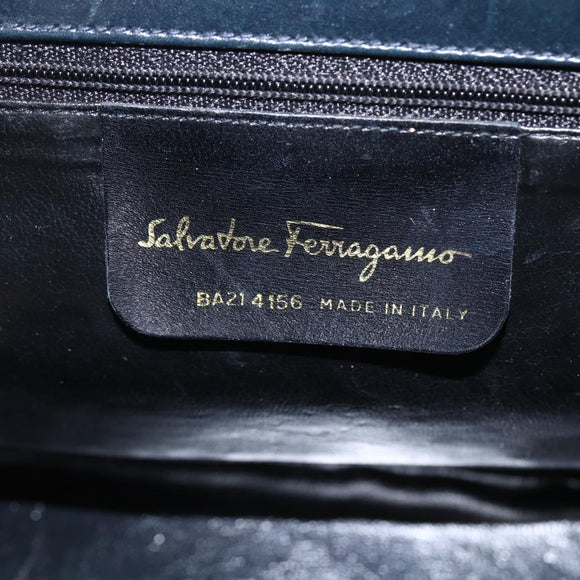 Salvatore Ferragamo Shoulder Bag Leather Navy Gold Auth bs33630