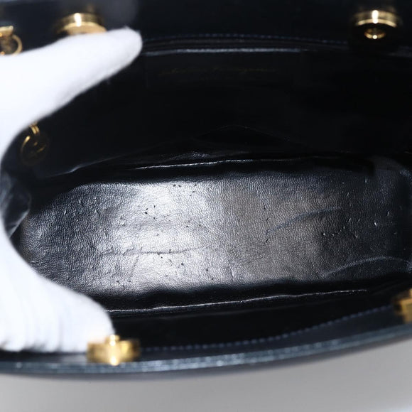 Salvatore Ferragamo Shoulder Bag Leather Navy Gold Auth bs33630