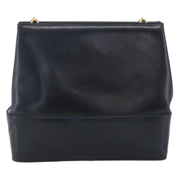 Salvatore Ferragamo Shoulder Bag Leather Navy Gold Auth bs33630