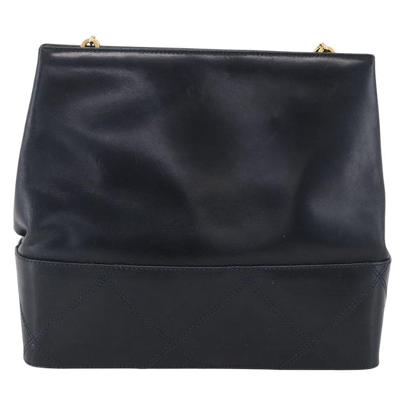Salvatore Ferragamo Shoulder Bag Leather Navy Gold Auth bs33630