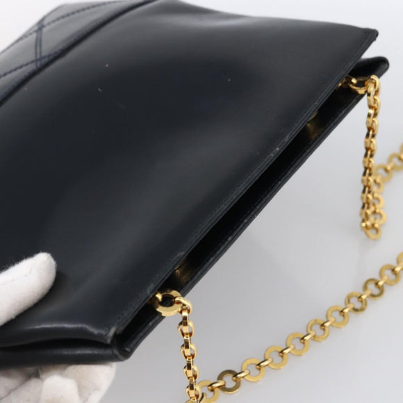 Salvatore Ferragamo Shoulder Bag Leather Navy Gold Auth bs33630