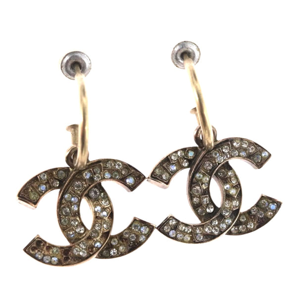 CHANEL Pierce Earring metal Silver CC Auth bs33640