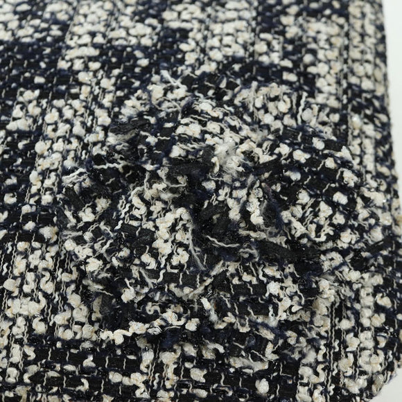 CHANEL Chain Shoulder Bag tweed White Black CC Auth bs33641V