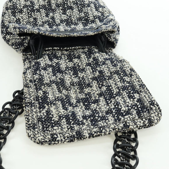 CHANEL Chain Shoulder Bag tweed White Black CC Auth bs33641V