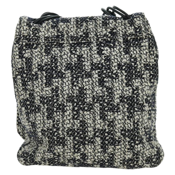 CHANEL Chain Shoulder Bag tweed White Black CC Auth bs33641V