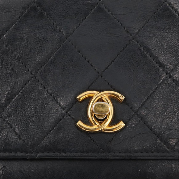 CHANEL Matelasse Chain Shoulder Bag Lamb Skin Black Gold CC Auth bs33642