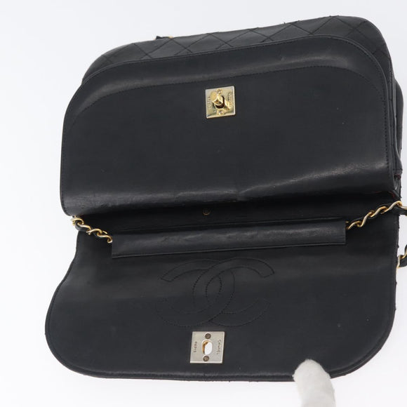 CHANEL Matelasse Chain Shoulder Bag Lamb Skin Black Gold CC Auth bs33642