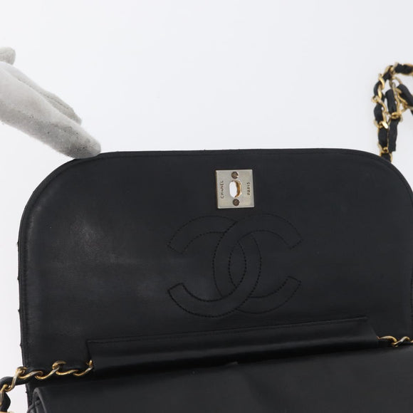 CHANEL Matelasse Chain Shoulder Bag Lamb Skin Black Gold CC Auth bs33642