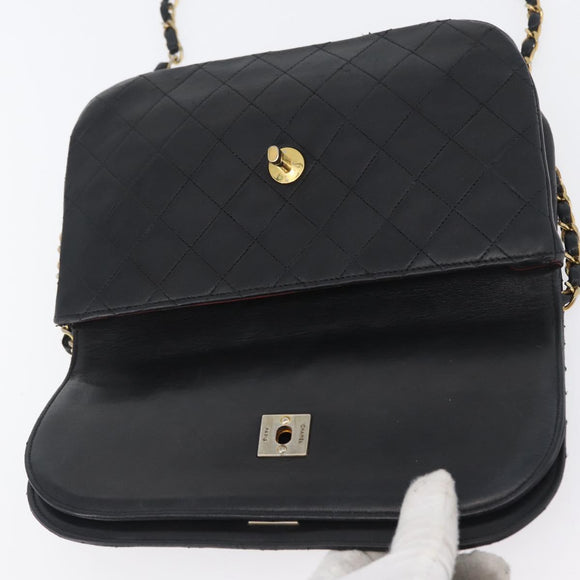 CHANEL Matelasse Chain Shoulder Bag Lamb Skin Black Gold CC Auth bs33642