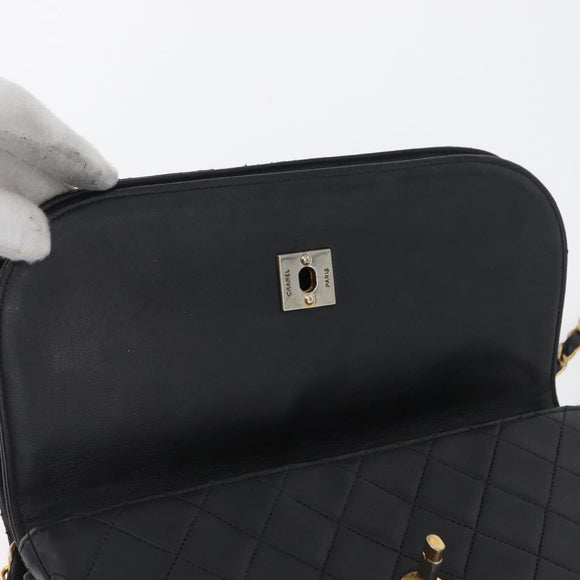 CHANEL Matelasse Chain Shoulder Bag Lamb Skin Black Gold CC Auth bs33642