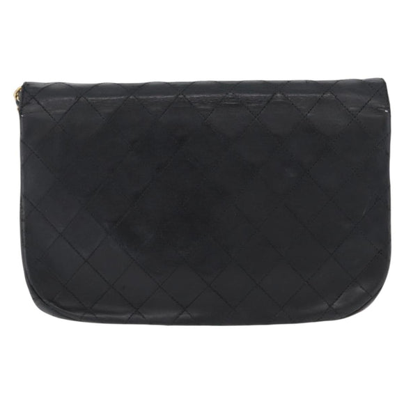 CHANEL Matelasse Chain Shoulder Bag Lamb Skin Black Gold CC Auth bs33642