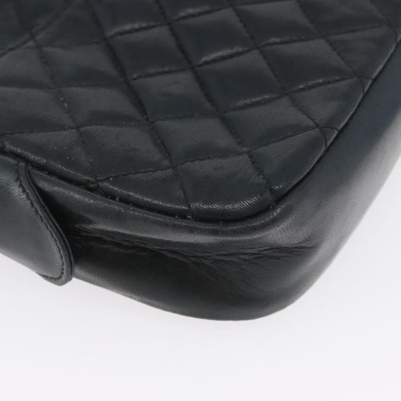 CHANEL Matelasse Chain Shoulder Bag Lamb Skin Black Gold CC Auth bs33643