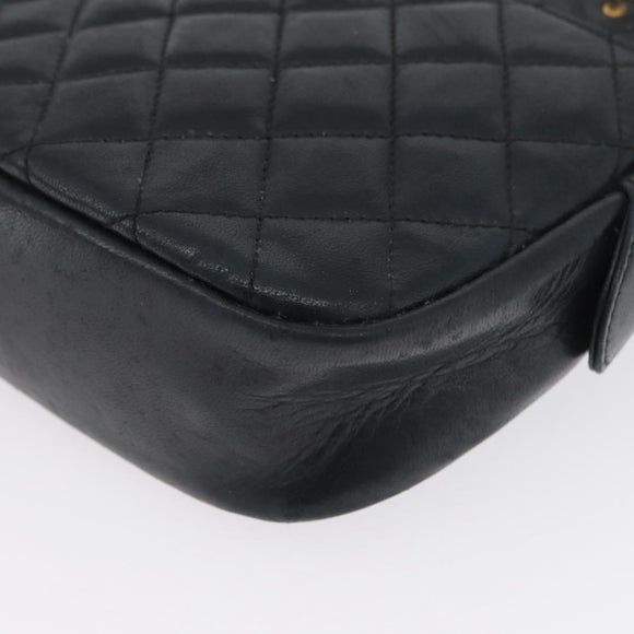 CHANEL Matelasse Chain Shoulder Bag Lamb Skin Black Gold CC Auth bs33643