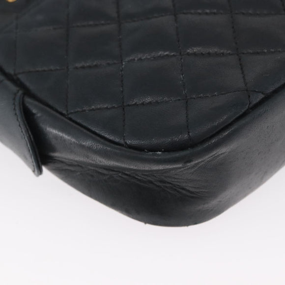 CHANEL Matelasse Chain Shoulder Bag Lamb Skin Black Gold CC Auth bs33643