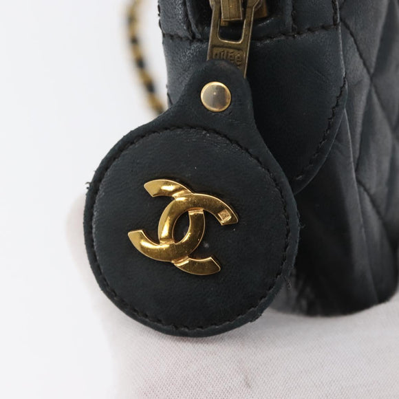 CHANEL Matelasse Chain Shoulder Bag Lamb Skin Black Gold CC Auth bs33643