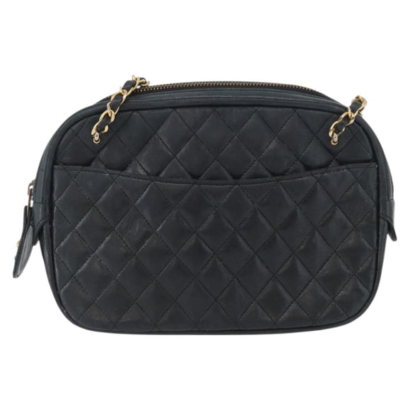 CHANEL Matelasse Chain Shoulder Bag Lamb Skin Black Gold CC Auth bs33643