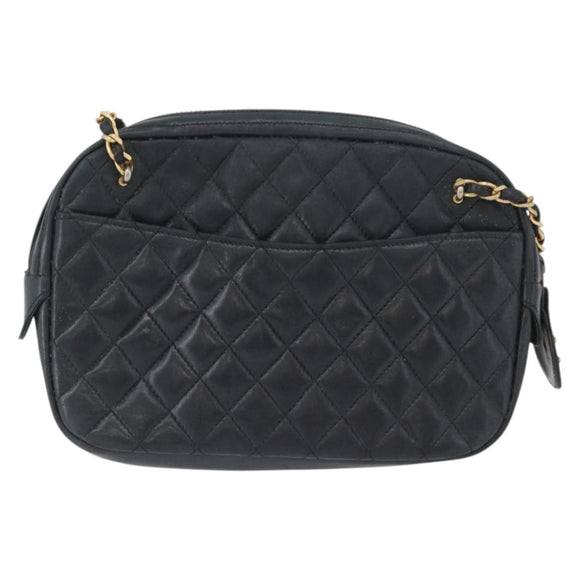 CHANEL Matelasse Chain Shoulder Bag Lamb Skin Black Gold CC Auth bs33643