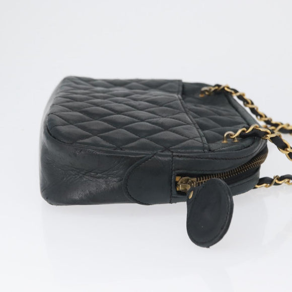 CHANEL Matelasse Chain Shoulder Bag Lamb Skin Black Gold CC Auth bs33643