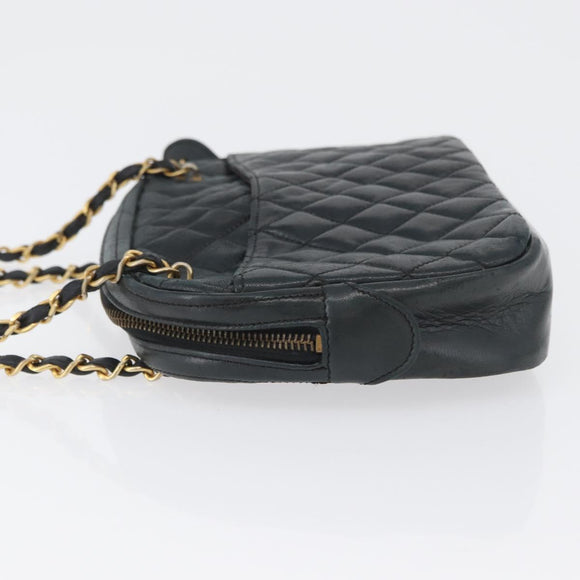 CHANEL Matelasse Chain Shoulder Bag Lamb Skin Black Gold CC Auth bs33643