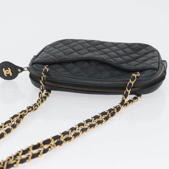 CHANEL Matelasse Chain Shoulder Bag Lamb Skin Black Gold CC Auth bs33643