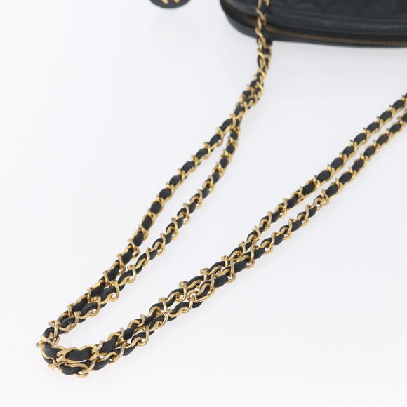 CHANEL Matelasse Chain Shoulder Bag Lamb Skin Black Gold CC Auth bs33643