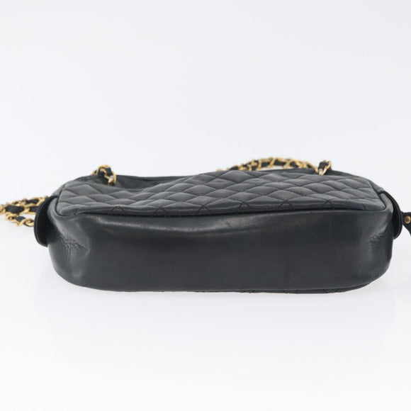 CHANEL Matelasse Chain Shoulder Bag Lamb Skin Black Gold CC Auth bs33643