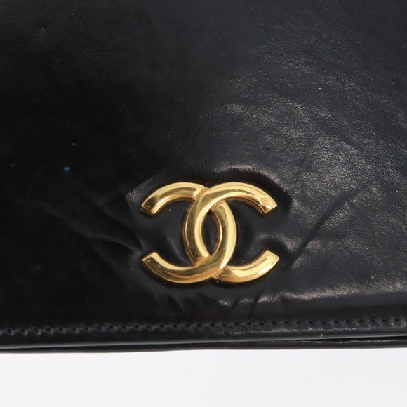 CHANEL Chain Shoulder Bag Patent leather Black Gold CC Auth bs33647
