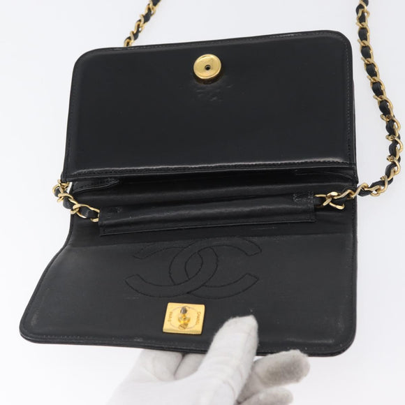 CHANEL Chain Shoulder Bag Patent leather Black Gold CC Auth bs33647