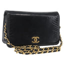 CHANEL Chain Shoulder Bag Patent leather Black Gold CC Auth bs33647-1
