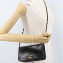 CHANEL Chain Shoulder Bag Patent leather Black Gold CC Auth bs33647-22