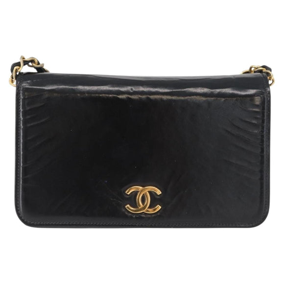 CHANEL Chain Shoulder Bag Patent leather Black Gold CC Auth bs33647
