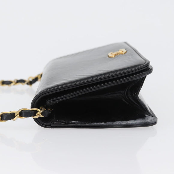 CHANEL Chain Shoulder Bag Patent leather Black Gold CC Auth bs33647