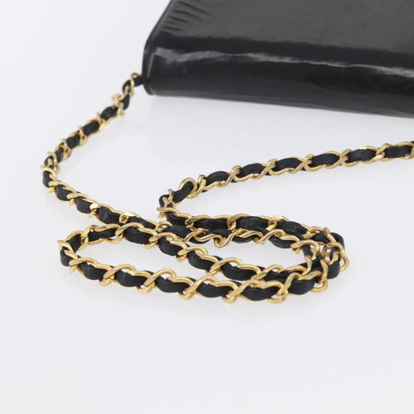 CHANEL Chain Shoulder Bag Patent leather Black Gold CC Auth bs33647