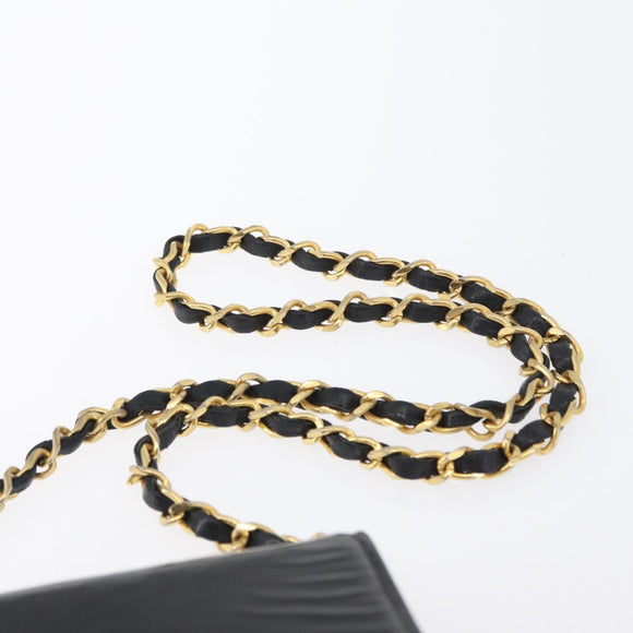 CHANEL Chain Shoulder Bag Patent leather Black Gold CC Auth bs33647