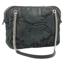 CHANEL Chain Shoulder Bag Canvas Black Silver CC Auth bs33649-1