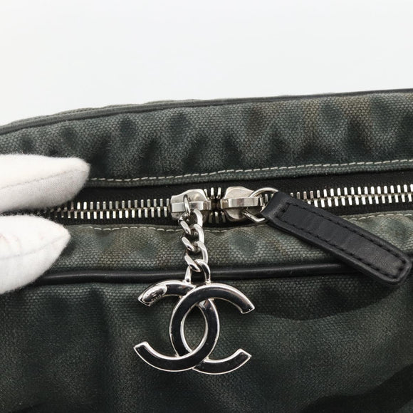 CHANEL Chain Shoulder Bag Canvas Black Silver CC Auth bs33649