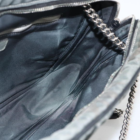 CHANEL Chain Shoulder Bag Canvas Black Silver CC Auth bs33649